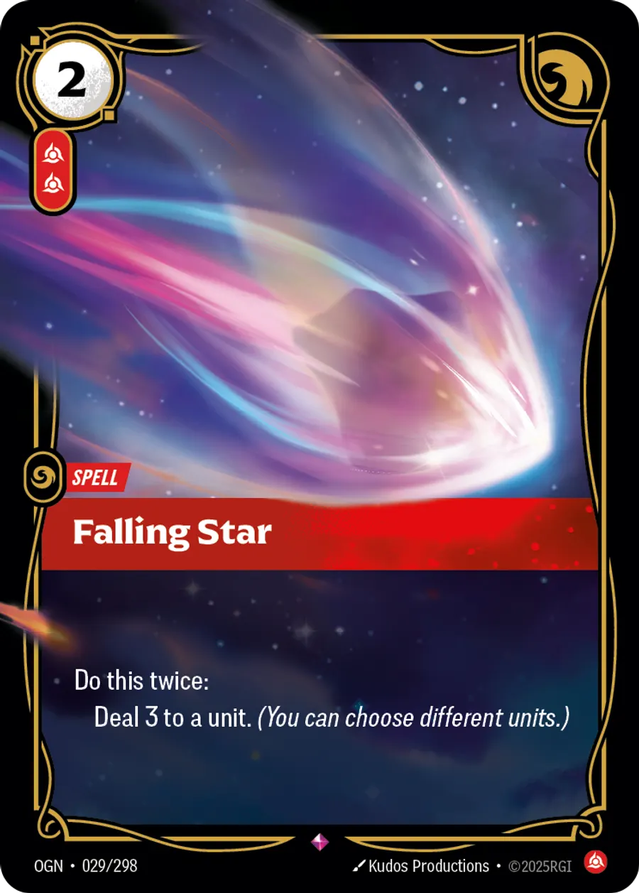 Riftbound Spell: Falling Star. Deal 3 to a unit.
Deal 3 to a unit.