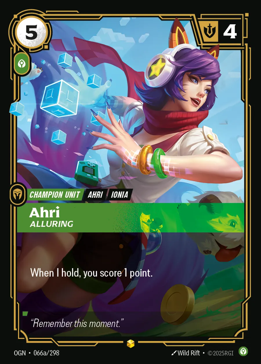 Riftbound Unit: Ahri, Alluring. When I hold, you score 1 point.
