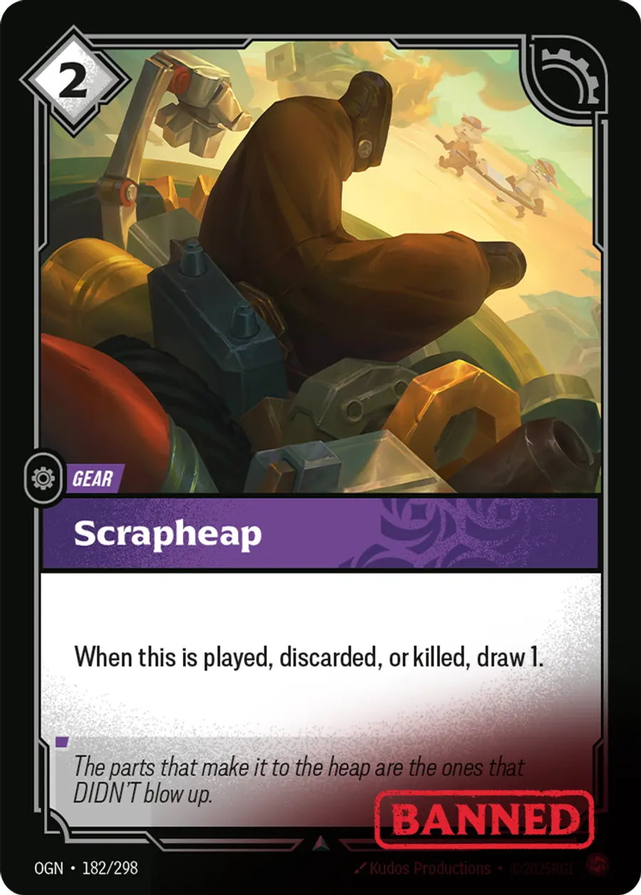 Riftbound Gear: Scrapheap. When this is played, discarded, or killed, draw 1.
