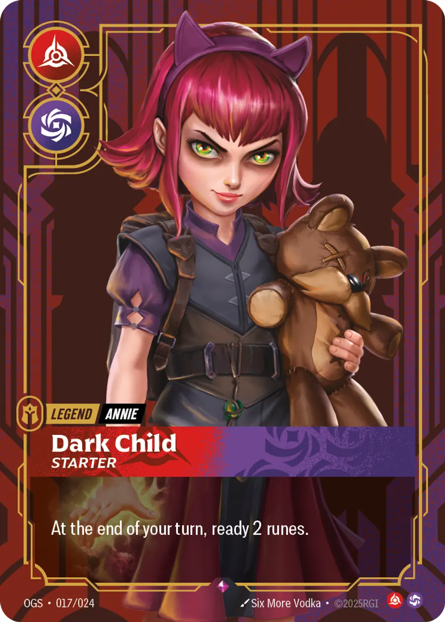 Riftbound Legend: Dark Child - Starter. At the end of your turn, ready 2 runes.