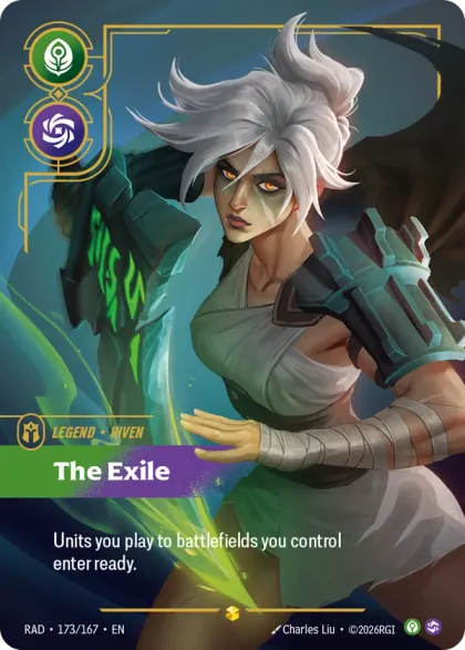 Riftbound Legend: The Exile. Units you play to battlefields you control enter ready.