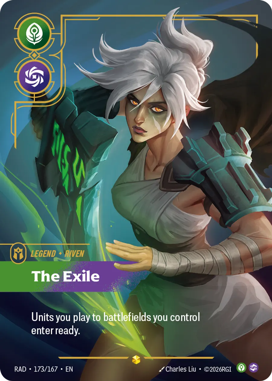 Riftbound Legend: The Exile. Units you play to battlefields you control enter ready.